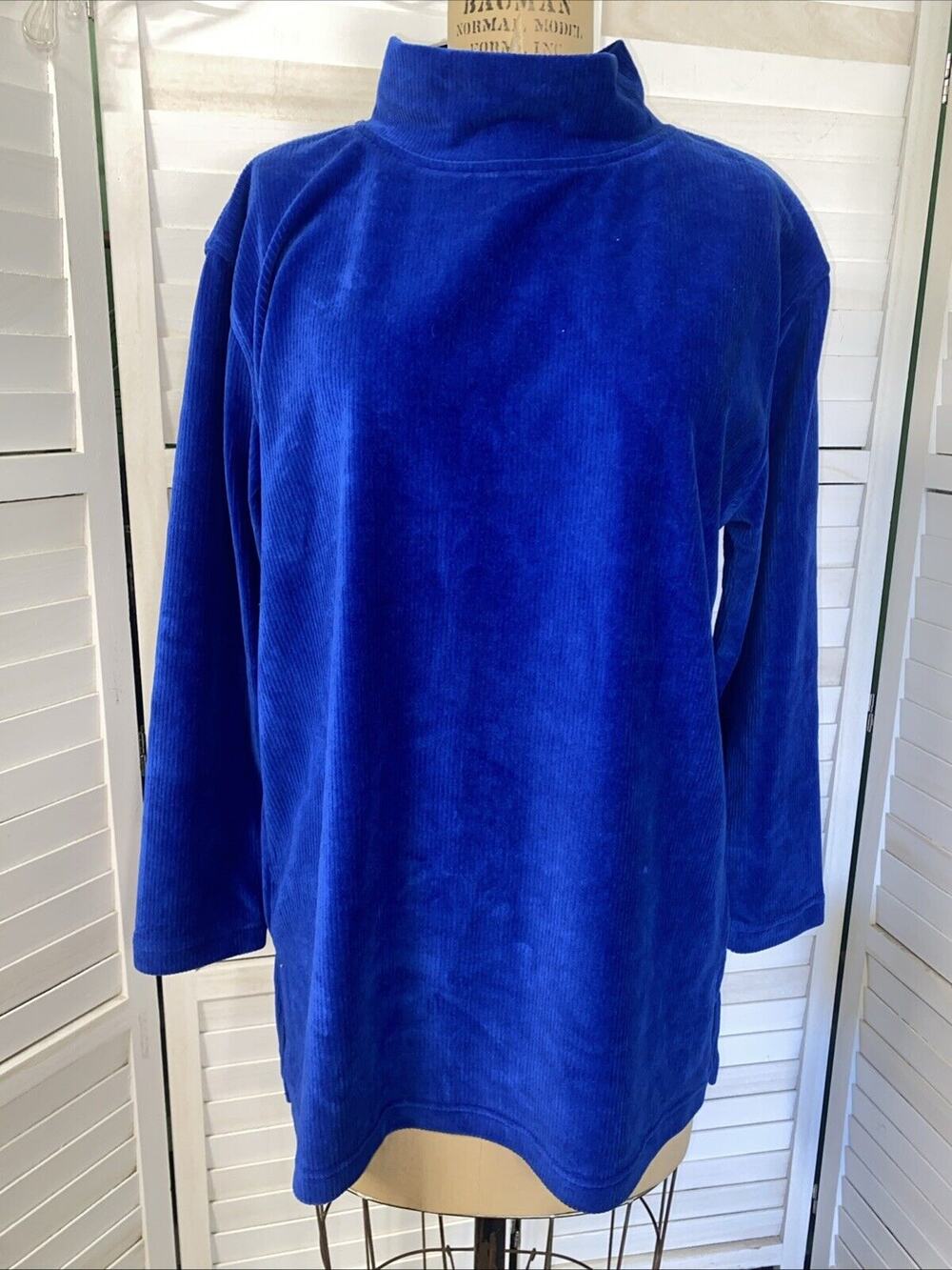 New W/ Tags Bold Spirit Women’s Velour Ribbed Blue Tunic Top Shirt Sz Medium